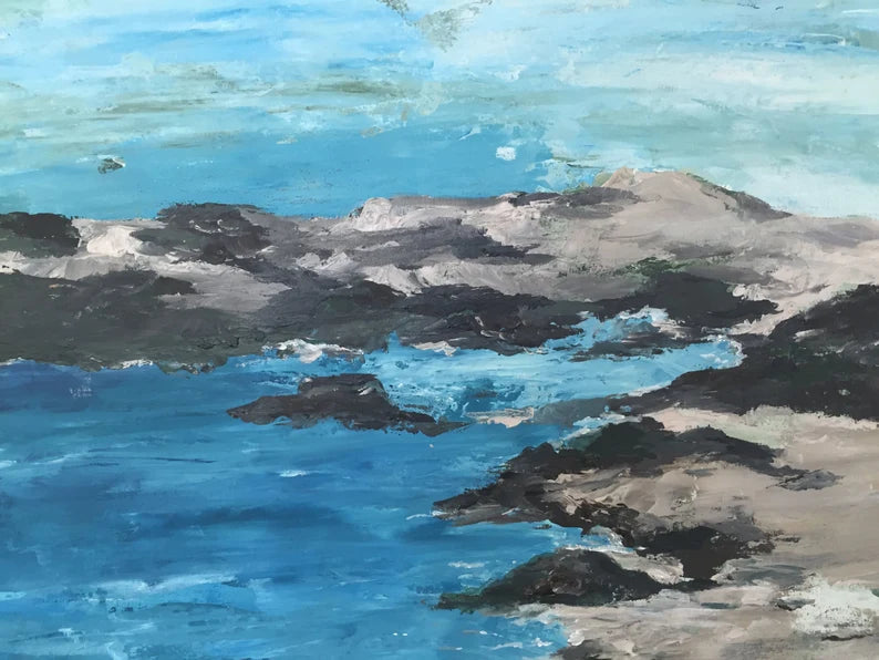 Sea abstract original acrylic painting by Krystal Michelle, 36x48. Two 24 x 36 gallery wrap canvas, ocean beach house decor, seascape wall art