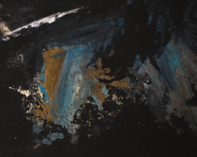 Deep blue original abstract art. Gold blue wall decor. Abstract original
