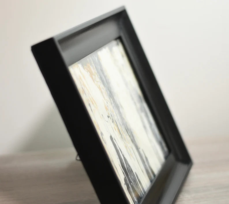 Original Fluid Art Painting• Black Desk Frame• Beige Black Brown Tones• Modern Art by Atlanta Artist• Liquid Art Gift• 8x10• Includes frame