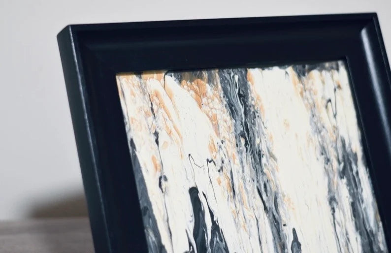 Original Fluid Art Painting• Black Desk Frame• Beige Black Brown Tones• Modern Art by Atlanta Artist• Liquid Art Gift• 8x10• Includes frame