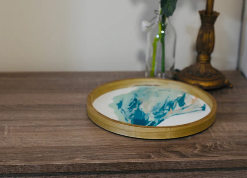 Circular Beach Art • Round Abstract WallArt• Original• Not print• Finished• Original Oceanfront Artist• Blue green aqua• Marble Painting