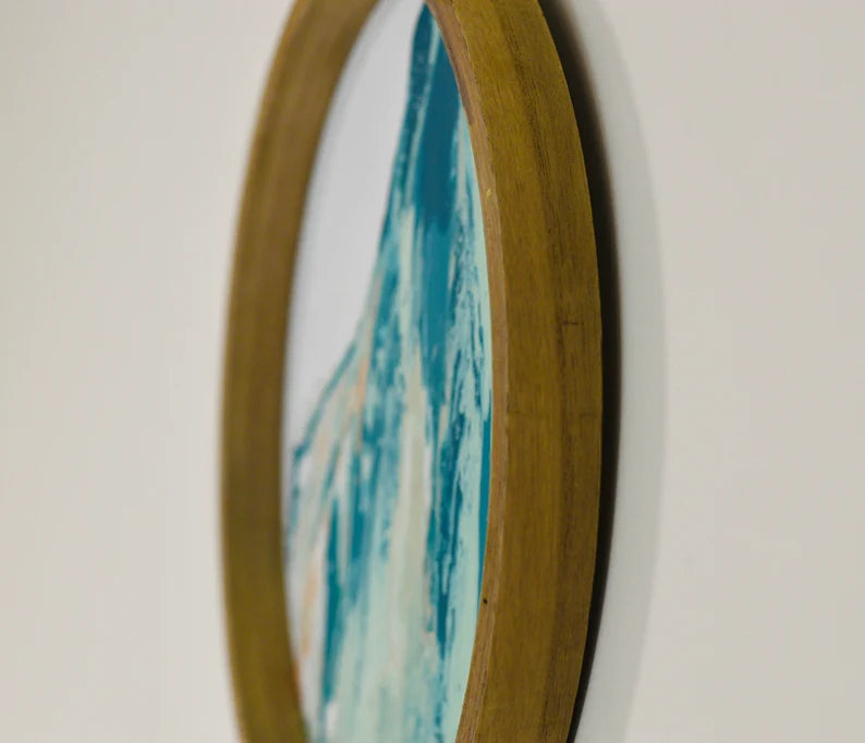 Circular Beach Art • Round Abstract WallArt• Original• Not print• Finished• Original Oceanfront Artist• Blue green aqua• Marble Painting