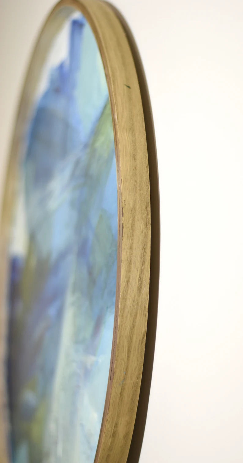 Round large artwork• Blue Original Abstract Painting• Contemporary blue green wall art• Entry way decor• Dark navy blue abstract• wood frame