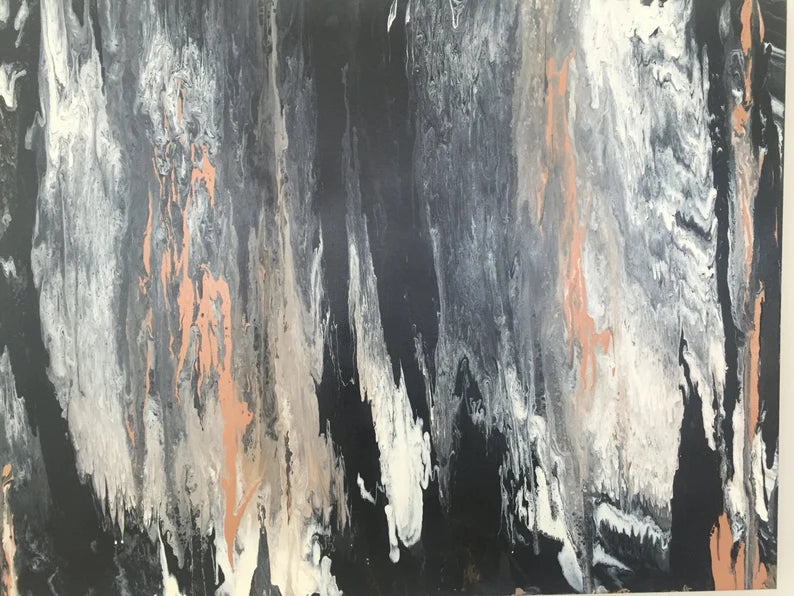 Large Abstract Wall Art 30x40 marble acrylic painting, Original art by Krystal Michelle, black tan white, Large Abstact painting, Marbleized