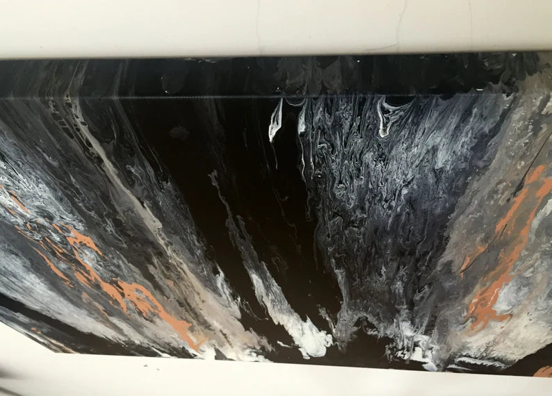 Large Abstract Wall Art 30x40 marble acrylic painting, Original art by Krystal Michelle, black tan white, Large Abstact painting, Marbleized