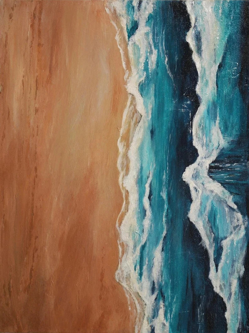 Original painting. Beach water landscape. 18x24 inch original artwork. Modern eclectic beach house. Art decor