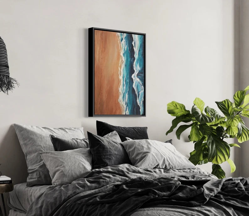 Original painting. Beach water landscape. 18x24 inch original artwork. Modern eclectic beach house. Art decor