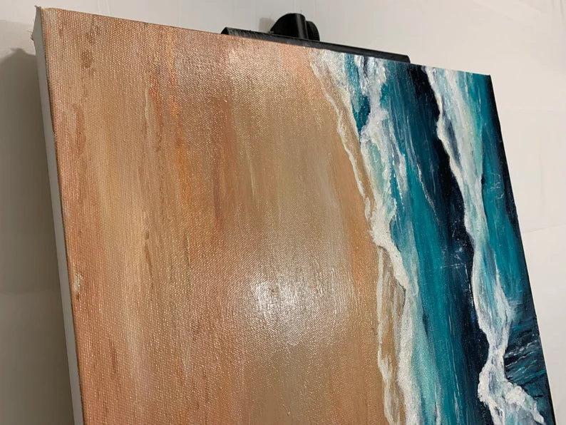 Original painting. Beach water landscape. 18x24 inch original artwork. Modern eclectic beach house. Art decor