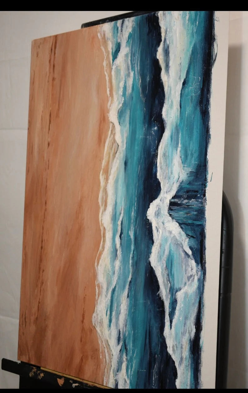 Original painting. Beach water landscape. 18x24 inch original artwork. Modern eclectic beach house. Art decor