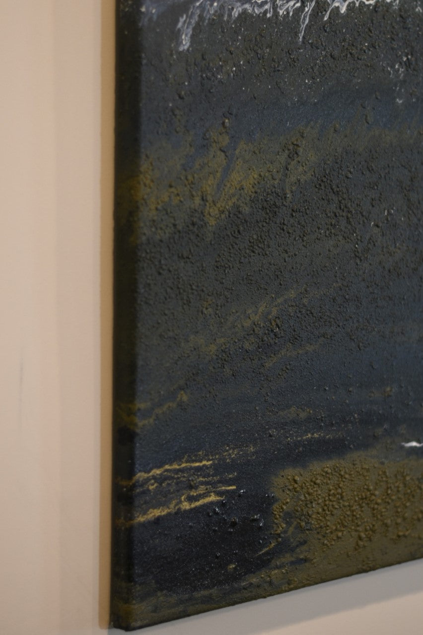 Large wall art• oversized abstract• modern home• 36x 48• 3ft x 4ft• dark blue white creme gold• textured original painting• leather canvas