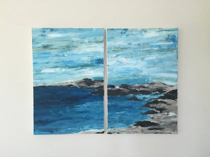 Sea abstract original acrylic painting by Krystal Michelle, 36x48. Two 24 x 36 gallery wrap canvas, ocean beach house decor, seascape wall art