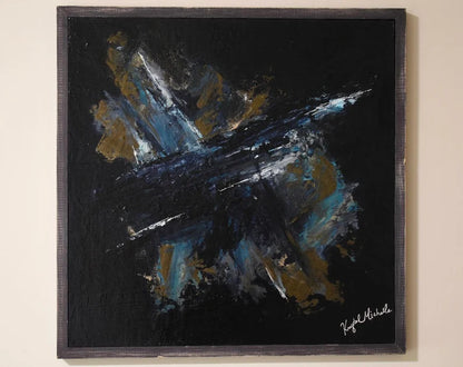 Deep blue original abstract art. Gold blue wall decor. Abstract original