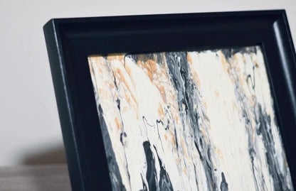 Original Fluid Art Painting• Black Desk Frame• Beige Black Brown Tones• Modern Art by Atlanta Artist• Liquid Art Gift• 8x10• Includes frame