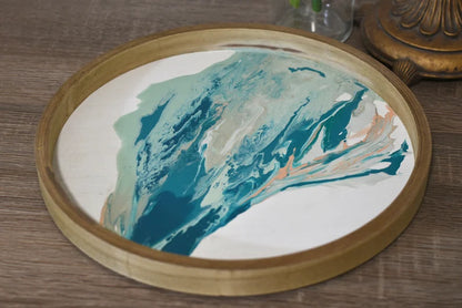 Circular Beach Art • Round Abstract WallArt• Original• Not print• Finished• Original Oceanfront Artist• Blue green aqua• Marble Painting