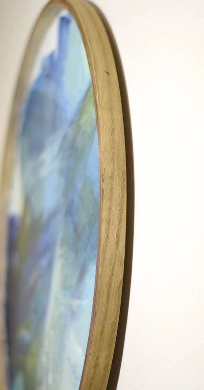 Round large artwork• Blue Original Abstract Painting• Contemporary blue green wall art• Entry way decor• Dark navy blue abstract• wood frame