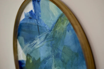 Round large artwork• Blue Original Abstract Painting• Contemporary blue green wall art• Entry way decor• Dark navy blue abstract• wood frame