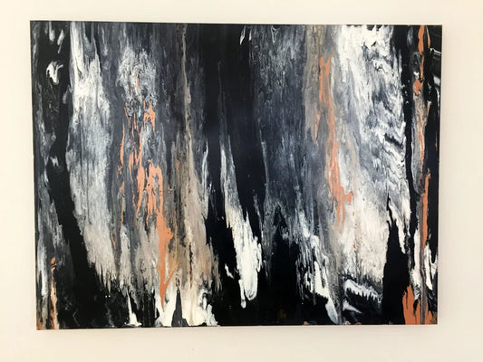Large Abstract Wall Art 30x40 marble acrylic painting, Original art by Krystal Michelle, black tan white, Large Abstact painting, Marbleized