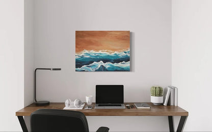 Original painting. Beach water landscape. 18x24 inch original artwork. Modern eclectic beach house. Art decor