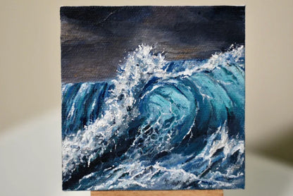 4x4 Mini Original Painting• Gift• Ocean Painting• Wave Artwork• Sparkle Magnet• Office decor• Beach water•Stormy weather• waves.small easel