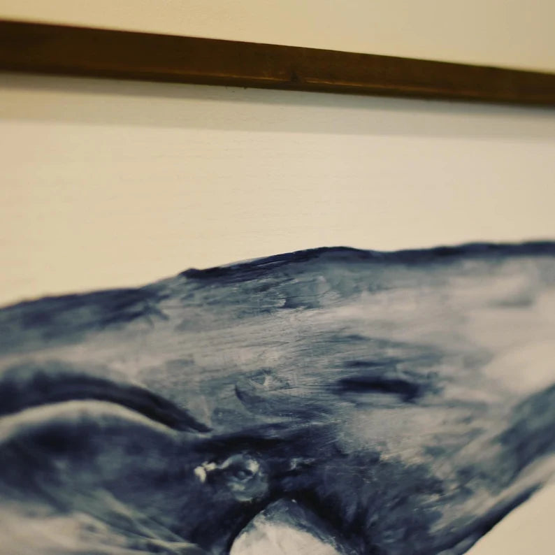 Whale Painting• vintage original painting• beach house decor• Large wall art• Ocean sea life art• Navy blue• nursery decor• beach modern art